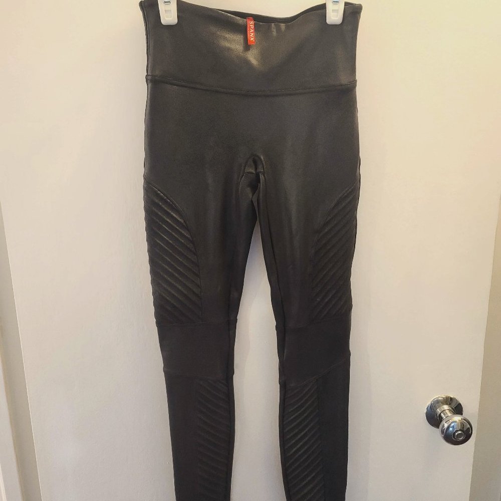 Spanx Faux Leather Moto Black Leggings Size Small